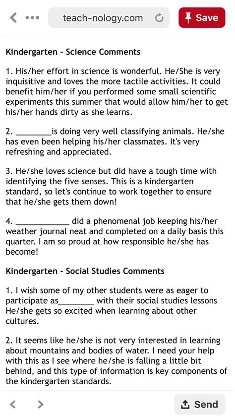 Kindergarten Report Card Comments Examples