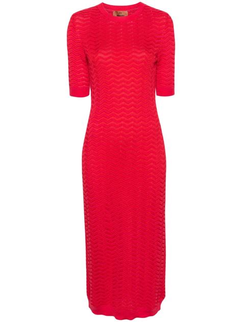 Missoni Zigzag Woven Midi Dress Pink Farfetch Uk