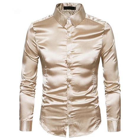 Silk Satin Shirt Men White Men Shirt Long Sleeve Slim Fit Male Shirt E Shop New Look