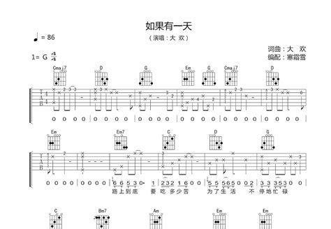 如果有一天吉他谱大欢g调弹唱86专辑版 吉他世界