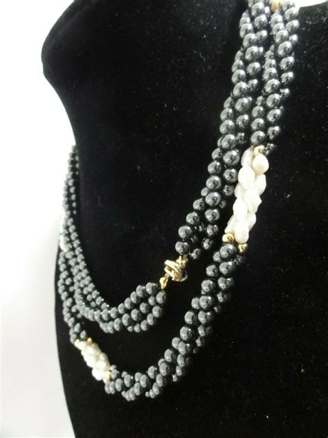 VTG AWESOME ROPED 3 ROWS NATURAL PEARLS HEMATITE GOLD Gem