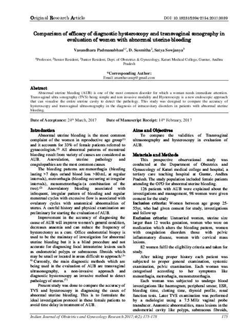 Pdf Comparison Of Efficacy Of Diagnostic Hysteroscopy And