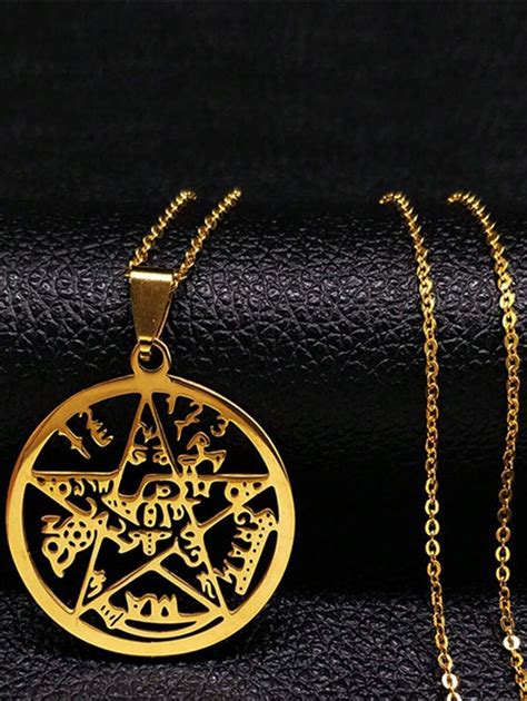 Collier En Acier Inoxydable Avec Pendentif Pentagramme Tetragrammaton