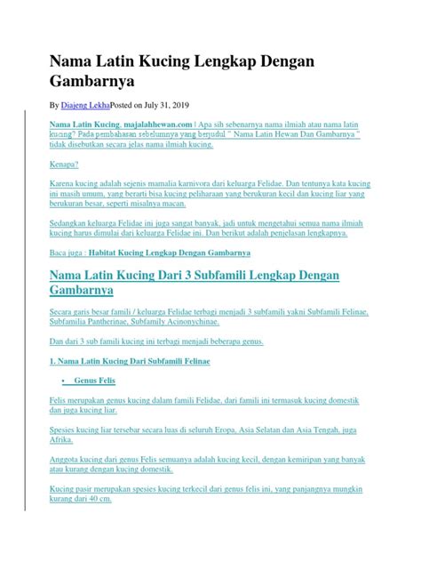 Nama Latin Kucing Lengkap Dengan Gambarnya Pdf