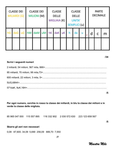 Verifica Grandi Numeri E Numeri Decimali Blog Di Maestra Mile