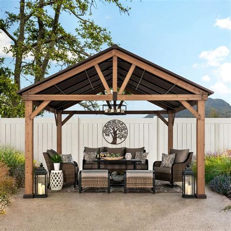 Sunjoy Wynn 12 Ft X 14 Ft Cedar Framed Gazebo With Brown Steel Gable