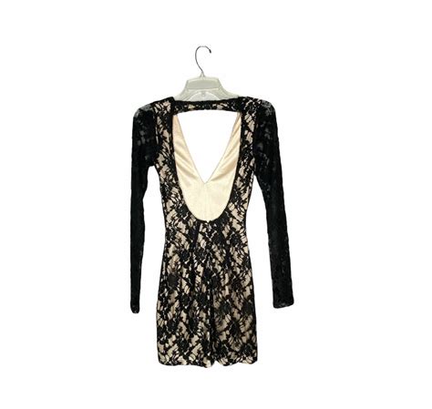 Black Lace Nude Illusion Key Hole Back Mini Dress Gem