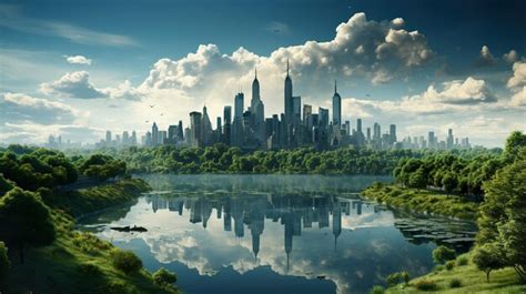 Premium Photo Futuristic City Surrounded By Trees And A River