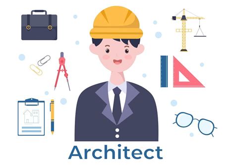 Ilustración De Dibujos Animados De Arquitecto O Ingeniero Usando Una