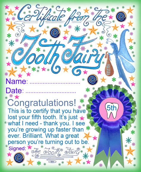 Tooth Fairy Certificate: Award for Losing Your Fifth Tooth | Rooftop ...