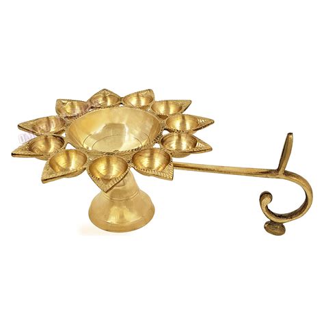 Buy Eleven Diya Aarti With Handle In Brass Online