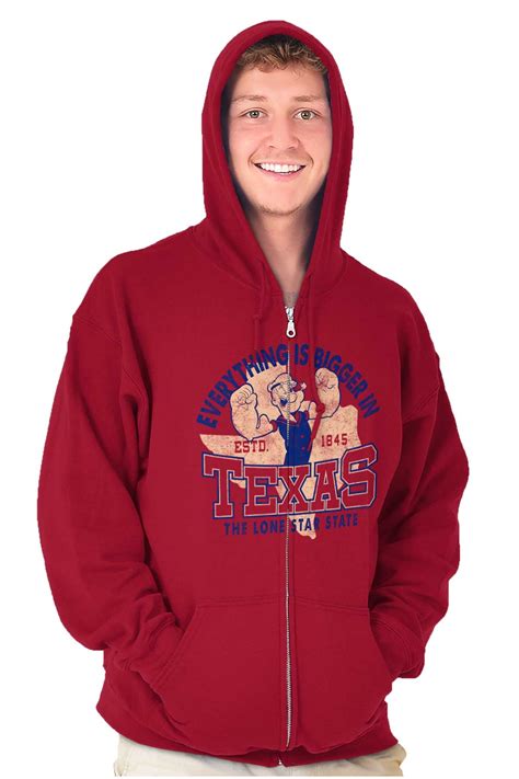 Popeye Texas Tx Local State Pride Zip Up Hoodie Mens Womens Brisco