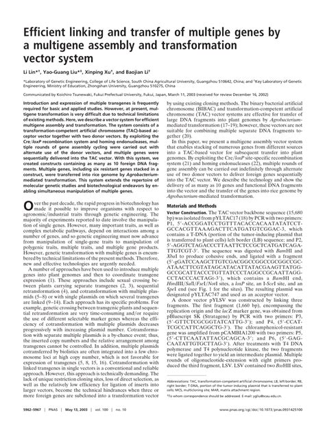 Pdf Efficient Linking And Transfer Of Multiple Genes By A Multigene