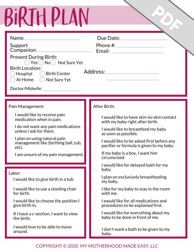 Birth Plan Template How To Create Your Perfect Birth Plan