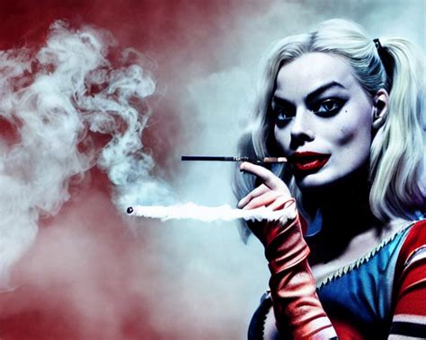 Prompthunt Margot Robbie As A Harley Quinn Smoking A Cigarette Smoke