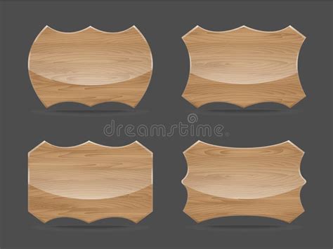 set shapes wooden sign boards  glossy stock illustration