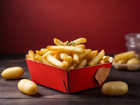 Premium Photo A Red Box Of French Fries With A Red Background