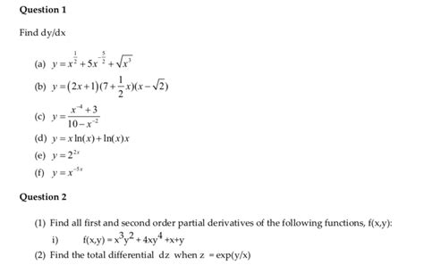 Solved Question 1 Find Dy Dx A Y X 3x Ver B