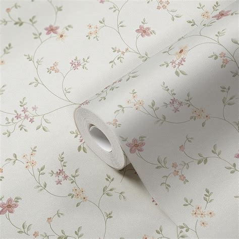 WALLCOVER Papier peint intissé Motif fleurs blanches Style maison de