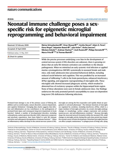 Pdf Neonatal Immune Challenge Poses A Sex Specific Risk For