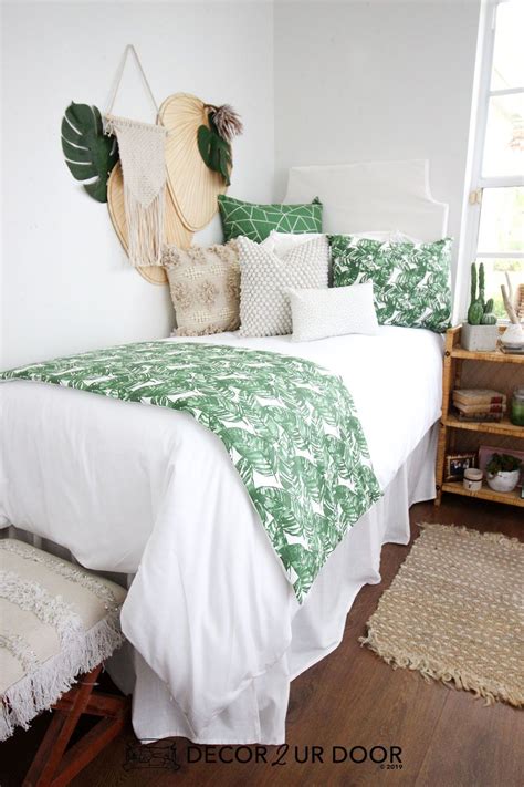 White And Palm Leaf Print Dorm Bedding And Dorm Room Decor Shop This