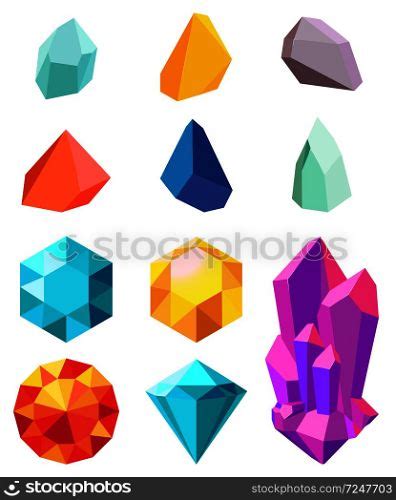 Precious stones collection poster, images of gemstones and crystals of ...