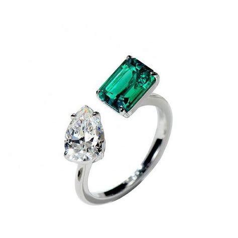 Toi Et Moi Emerald Cut And Pear Cut Diamond Ring Open Adjustable Ring