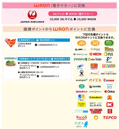 提携する他のポイントとの交換 電子マネー Waon ワオン 公式サイト