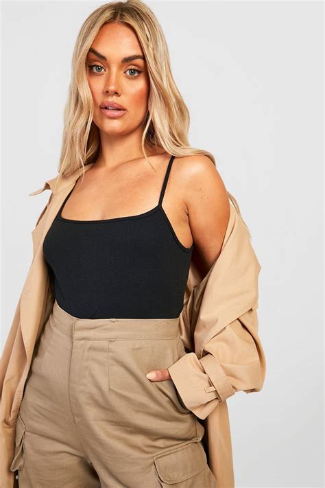 Plus Rib Strappy Bodysuit Boohoo