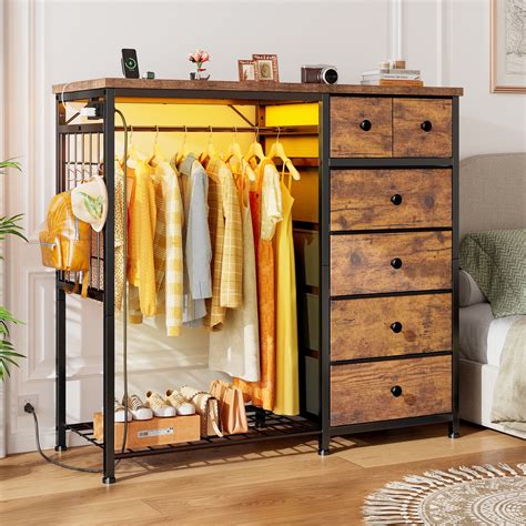 EnHomee Modern Dresser with Clothes Rack Bedroom Dresser with Hanging ...