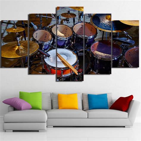 Vintage Drums Stick Music 5 Panel Canvas Art Wall Decor Canvas Storm