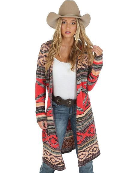 Wrangler Women S Jacquard Sweater Duster With Hood [lwk407m] Country Fashion Country Outfits