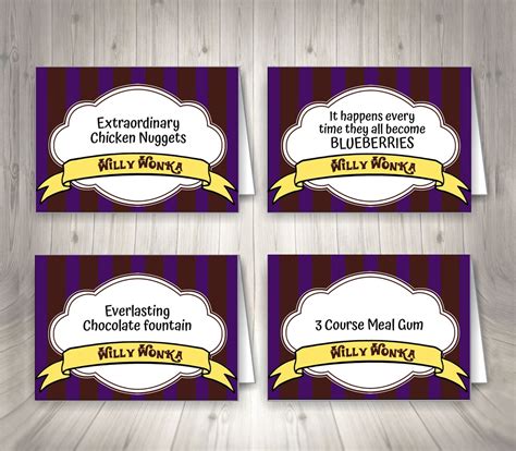 Willy Wonka Food Tent Cards Food Tent Labels Food Labels Instant Download Printable Willy Wonka