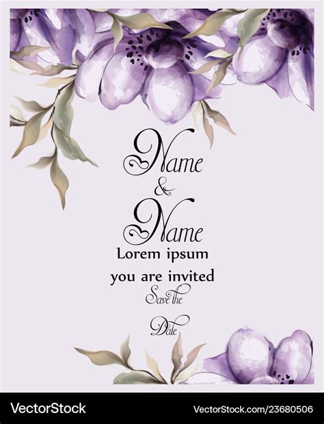 Purple Flowers Watercolor Wedding Invitations Best Flower Site