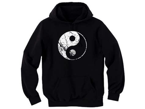 Ying Yang Distressed Look Black Manwomen Pullover Hoodie Hoodie