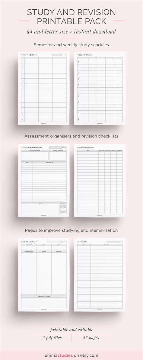 Ultimate Student Study Organiser Pack College University Etsy