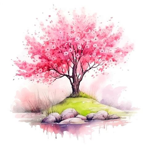 Premium Vector Pink Tree Watercolor Paint