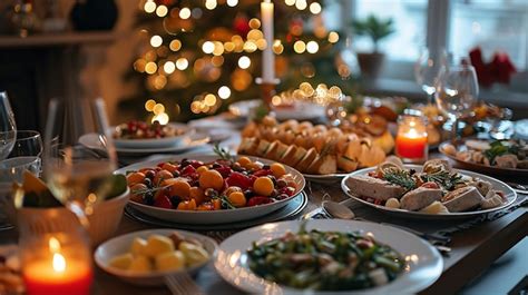 Premium Photo | Christmas dinner food kept in dining table with a ...