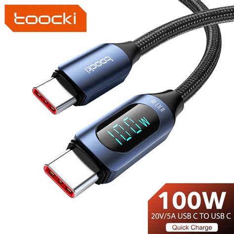 Toocki Tipo C A Cabo 100W PD Carregamento Rápido Relâmpago Tela Digital