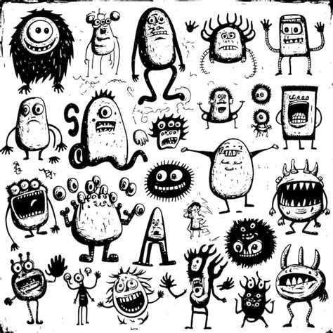 Premium Vector Doodle Hand Drawn Set Of Monsters