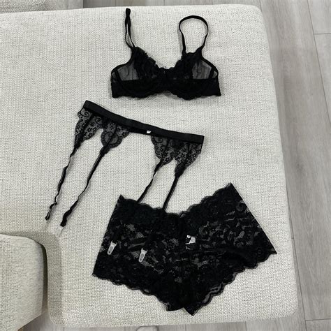 Black Lace Lingerie Bundle All Size Small Bra Depop