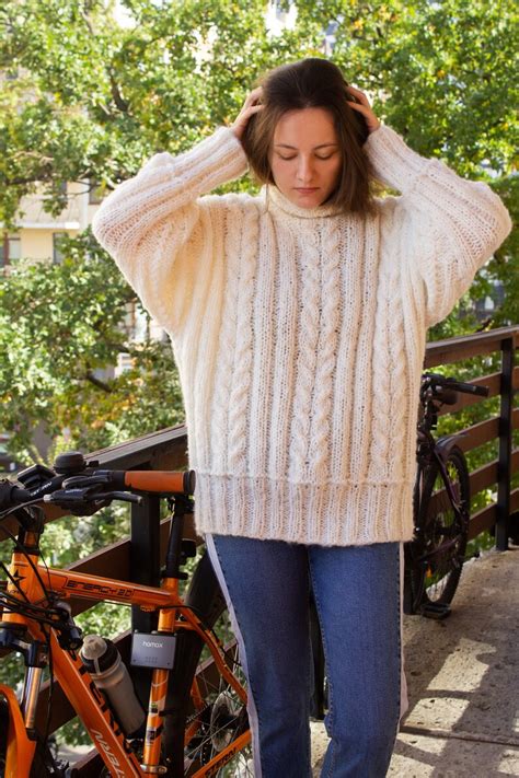 Chunky Turtleneck Oversized Alpaca Sweater Off White Cable Etsy