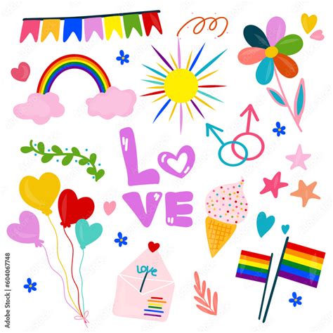 Vector Collection Of Lgbtq Community Symbols With Pride Flags Gender