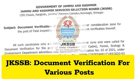 Jkssb Update Get Ready For Document Verification On Multiple Posts