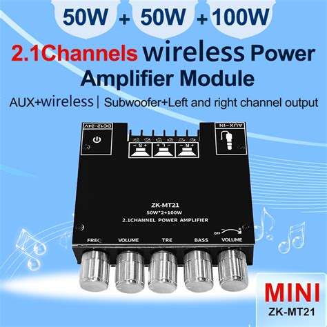 ZK MT21 2 1Channel Bluetooth Amplifier Board 50Wx2 100W HiFi Subwoofer