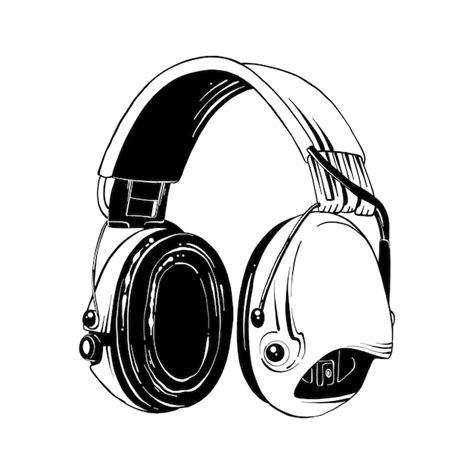 Boceto Dibujado A Mano De Auriculares En Negro Vector Premium