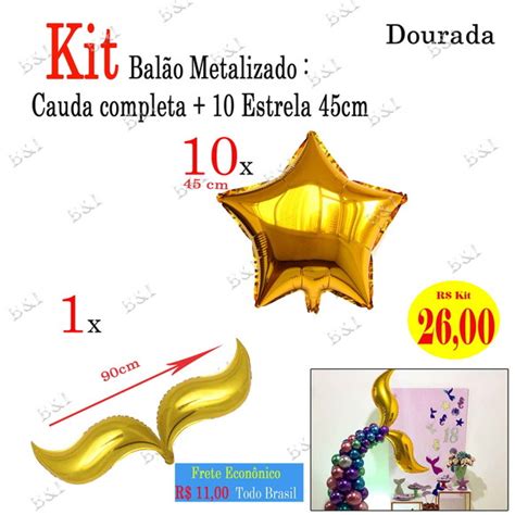 Kit Balão Metalizado Cauda 10 Estrela 45cm Dourado Elo7