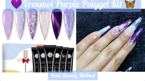 Vrenmol Purple Polygel Kit Butterfly Foil Gold Nail Decoration