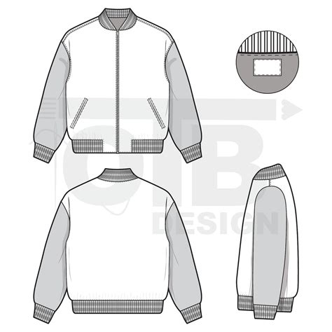 Zip Varsity Jacket Vector Flat Technical Drawing Illustration Blank