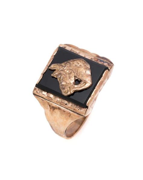 9ct Gold Onyx Horse Head Ring Size U Rings Jewellery